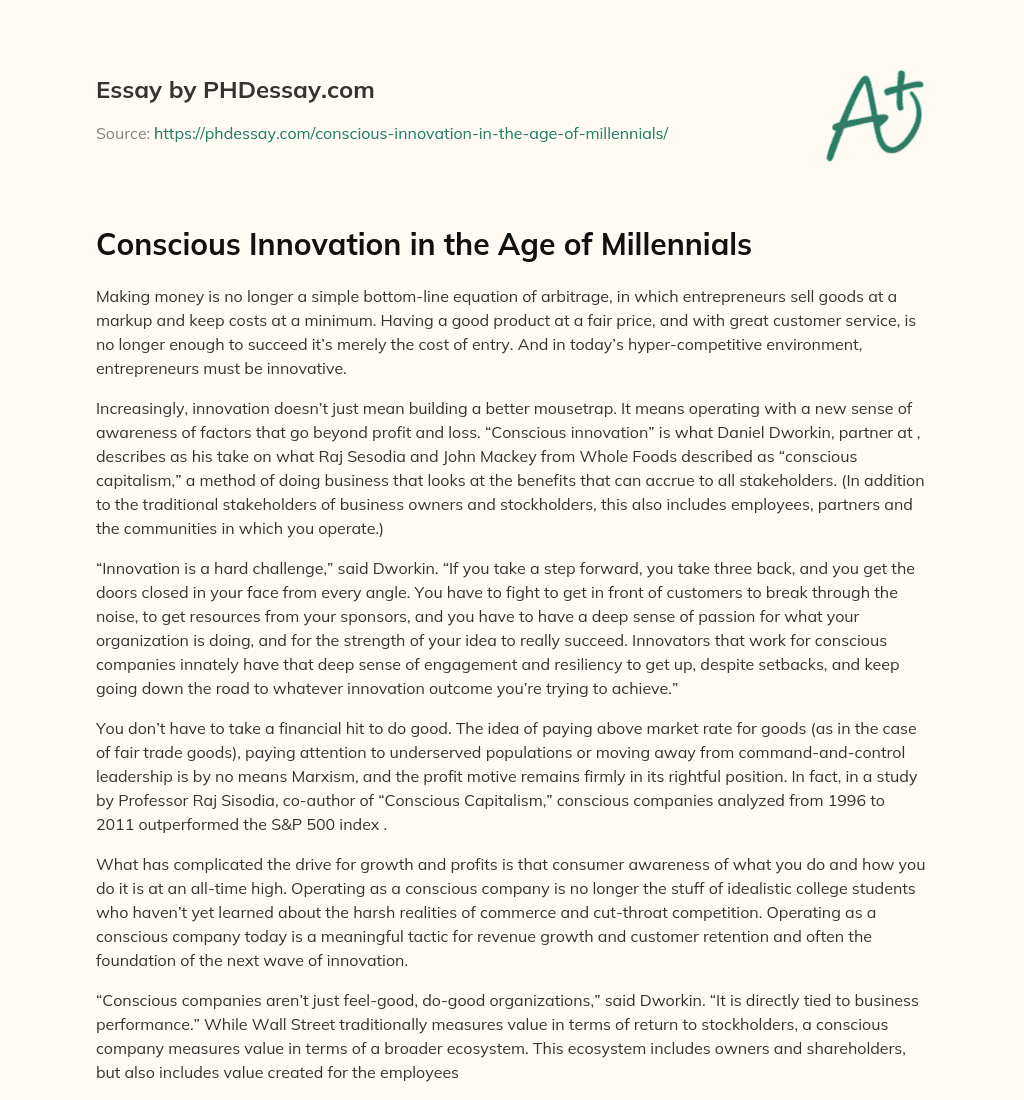 Conscious Innovation in the Age of Millennials essay