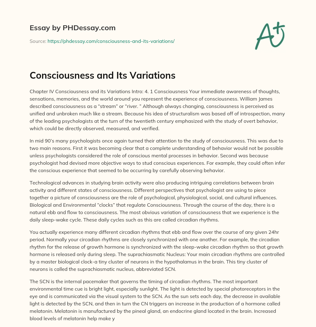 Consciousness and Its Variations essay