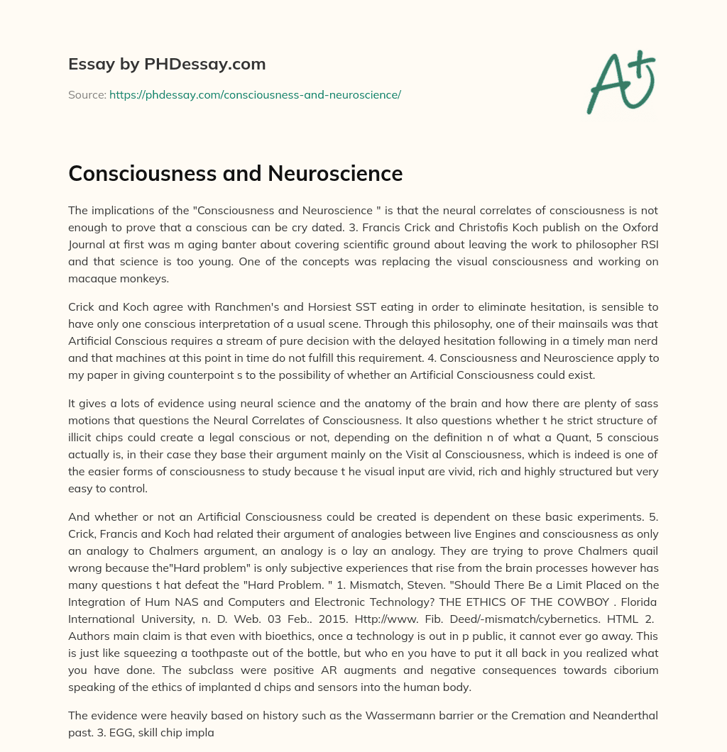 Consciousness and Neuroscience essay