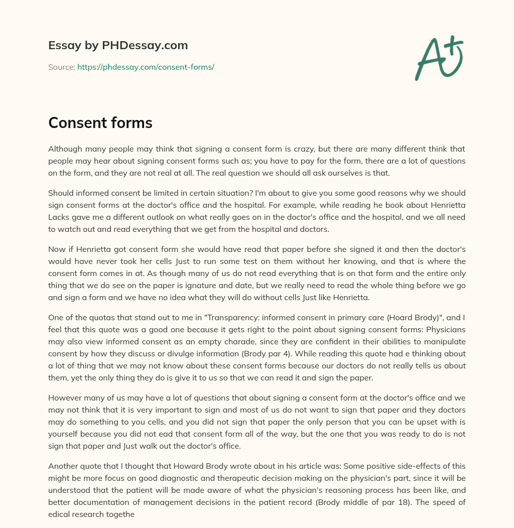 Consent forms essay