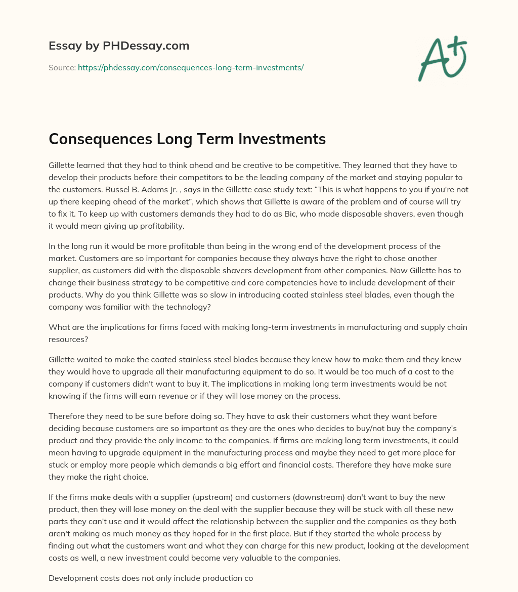 Consequences Long Term Investments essay