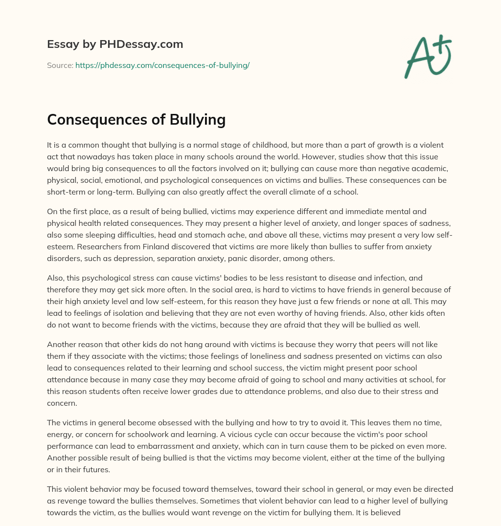 consequences of bullying essay