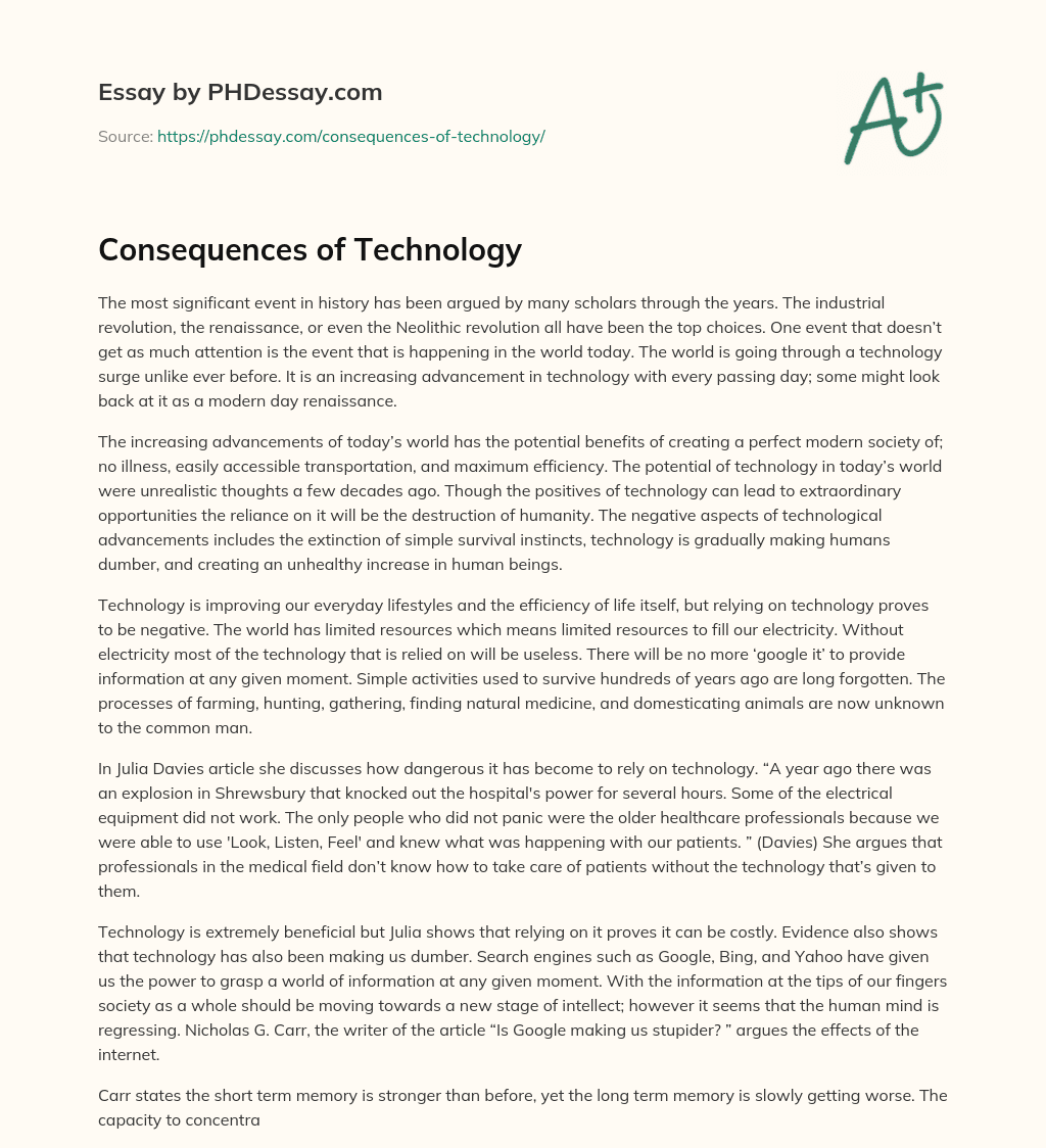 Consequences of Technology essay