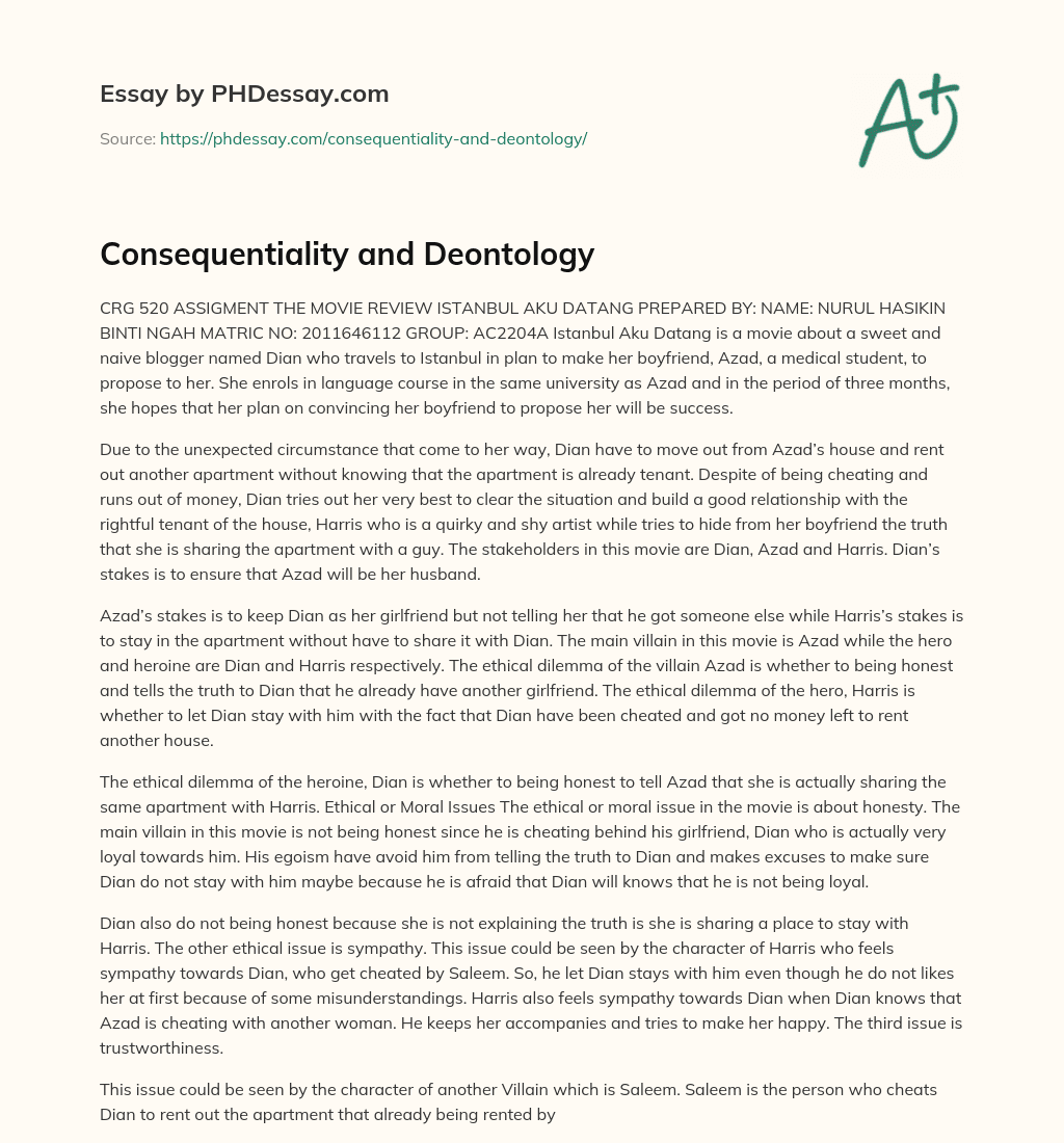 Consequentiality and Deontology essay