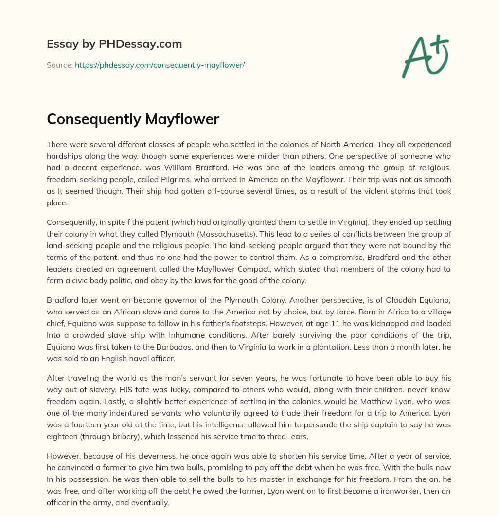 Consequently Mayflower essay