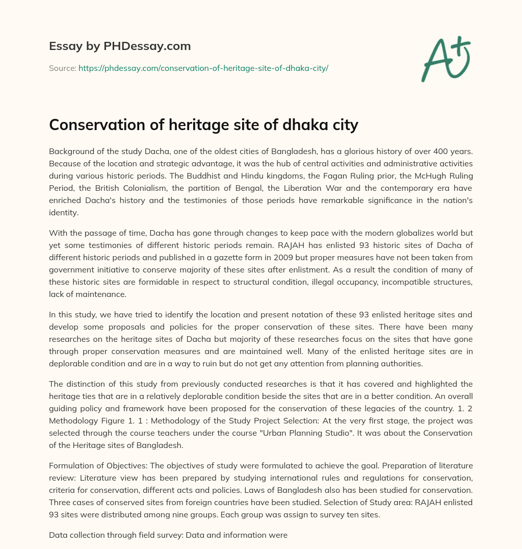 Conservation of heritage site of dhaka city essay