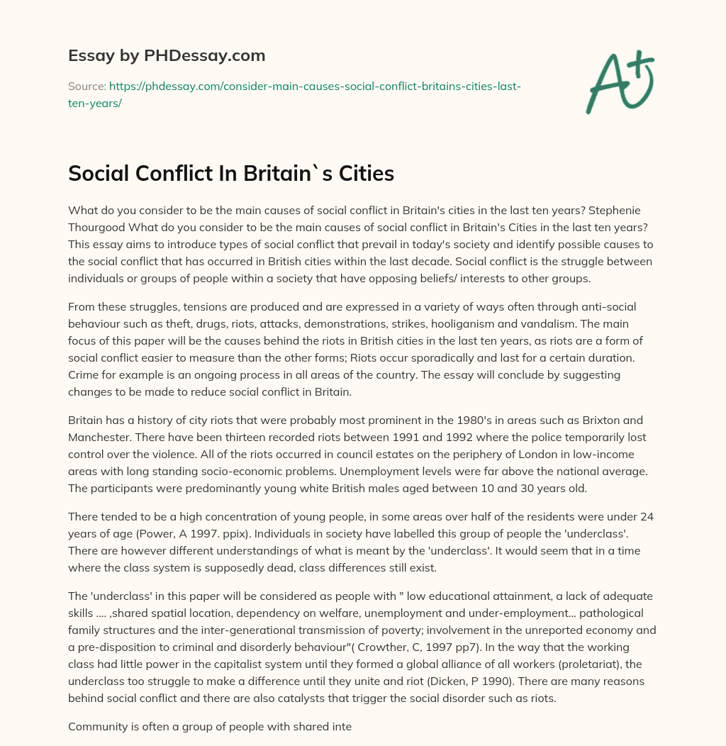 Social Conflict In Britain`s Cities essay