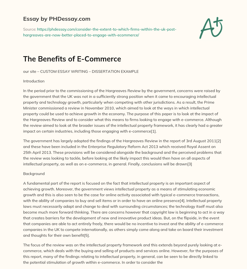 The Benefits of E-Commerce essay