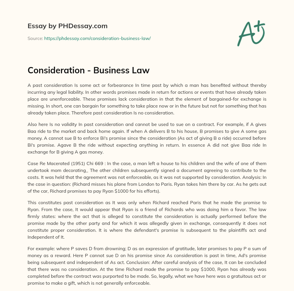 Consideration – Business Law essay