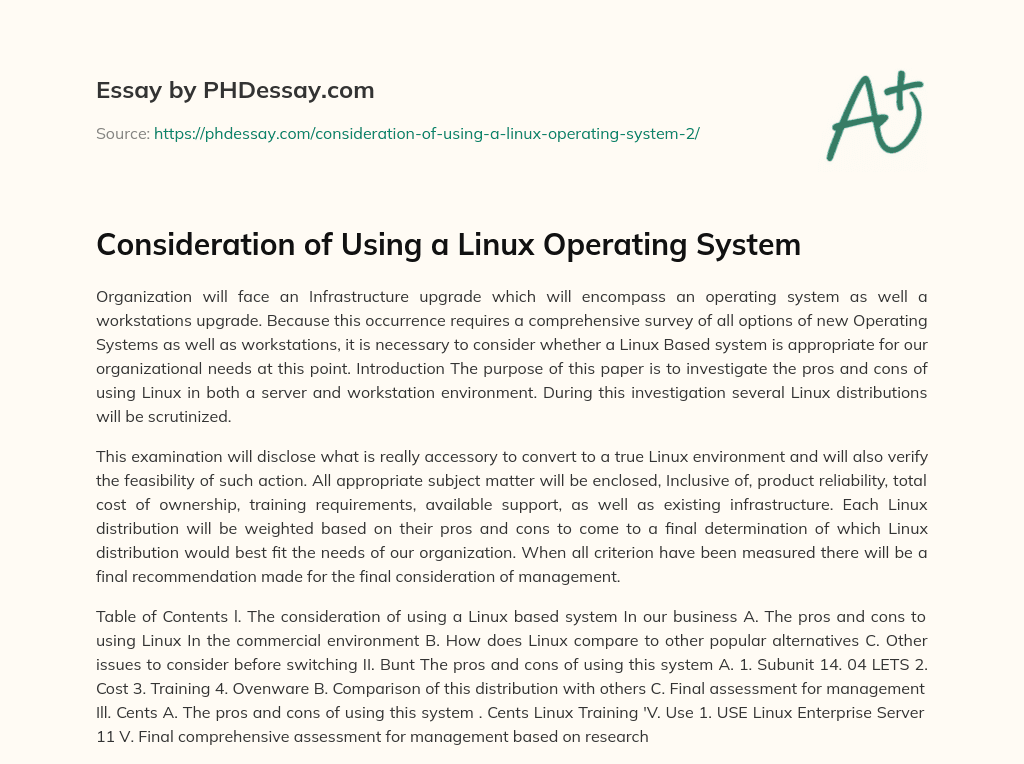 Consideration of Using a Linux Operating System essay
