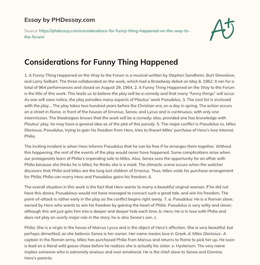 Considerations for Funny Thing Happened essay