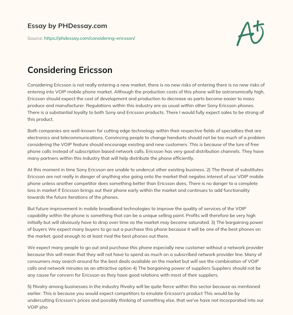 Considering Ericsson essay