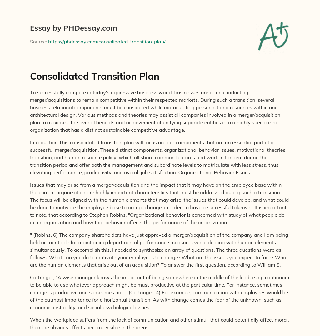 Consolidated Transition Plan essay