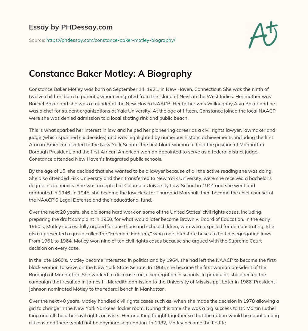 Constance Baker Motley: A Biography essay
