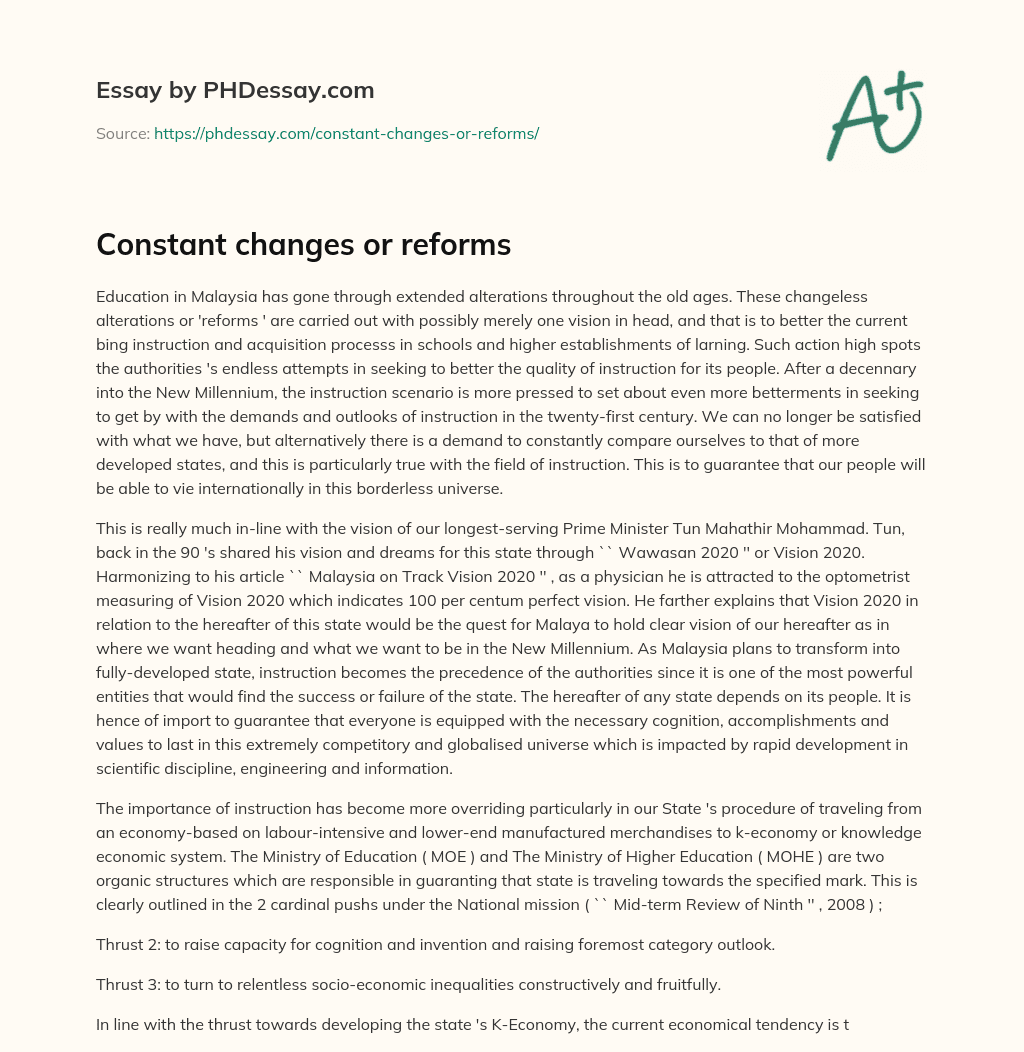 Constant changes or reforms essay