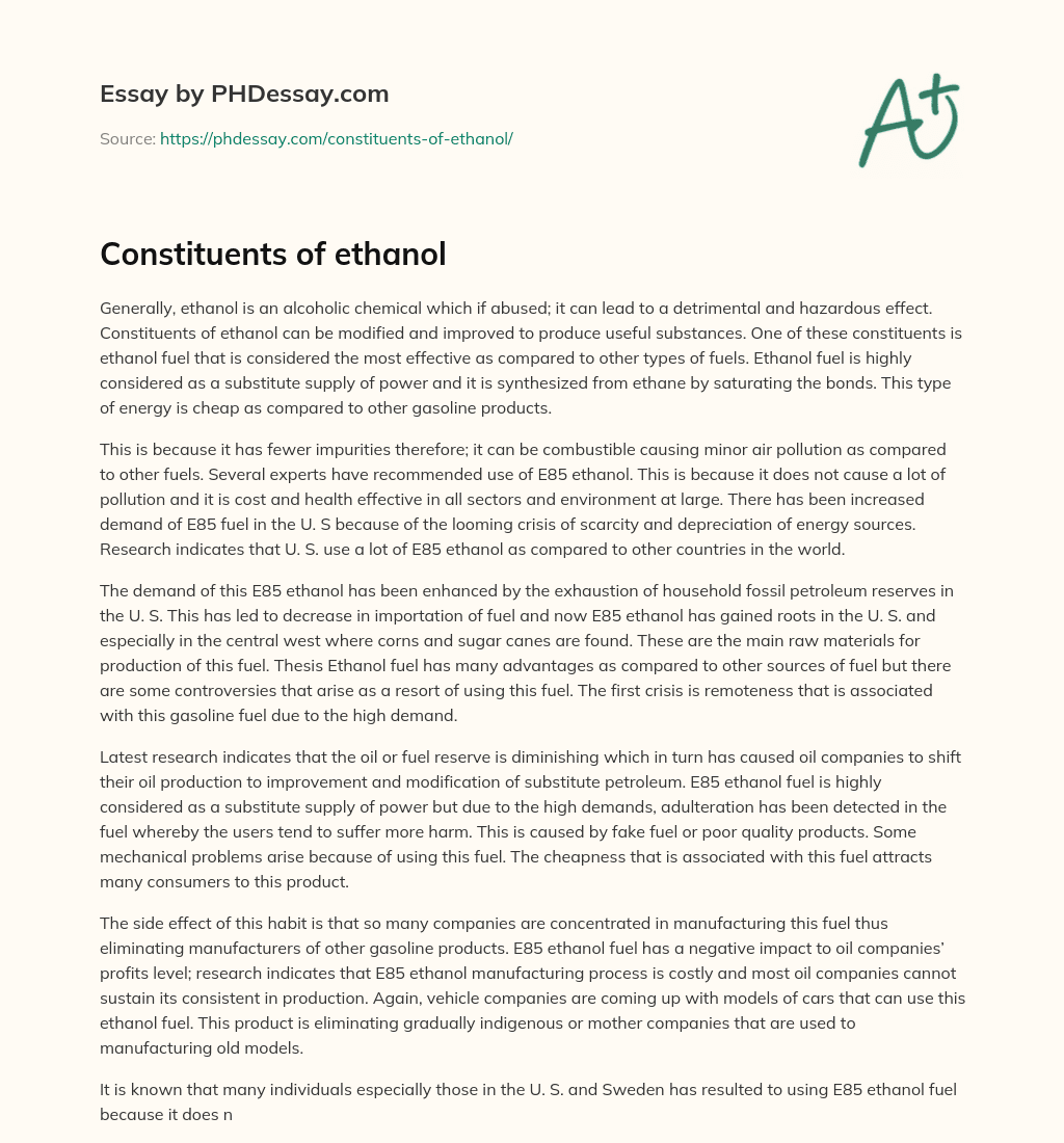 Constituents of ethanol essay