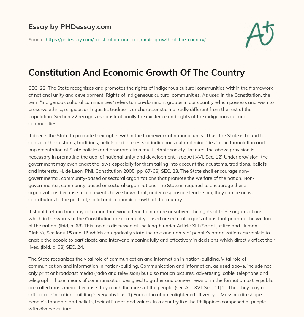 Constitution And Economic Growth Of The Country essay