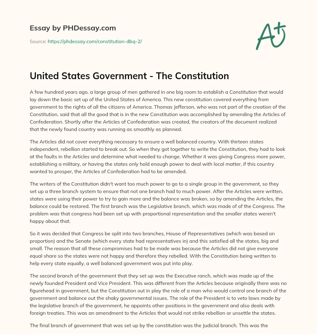 United States Government – The Constitution essay