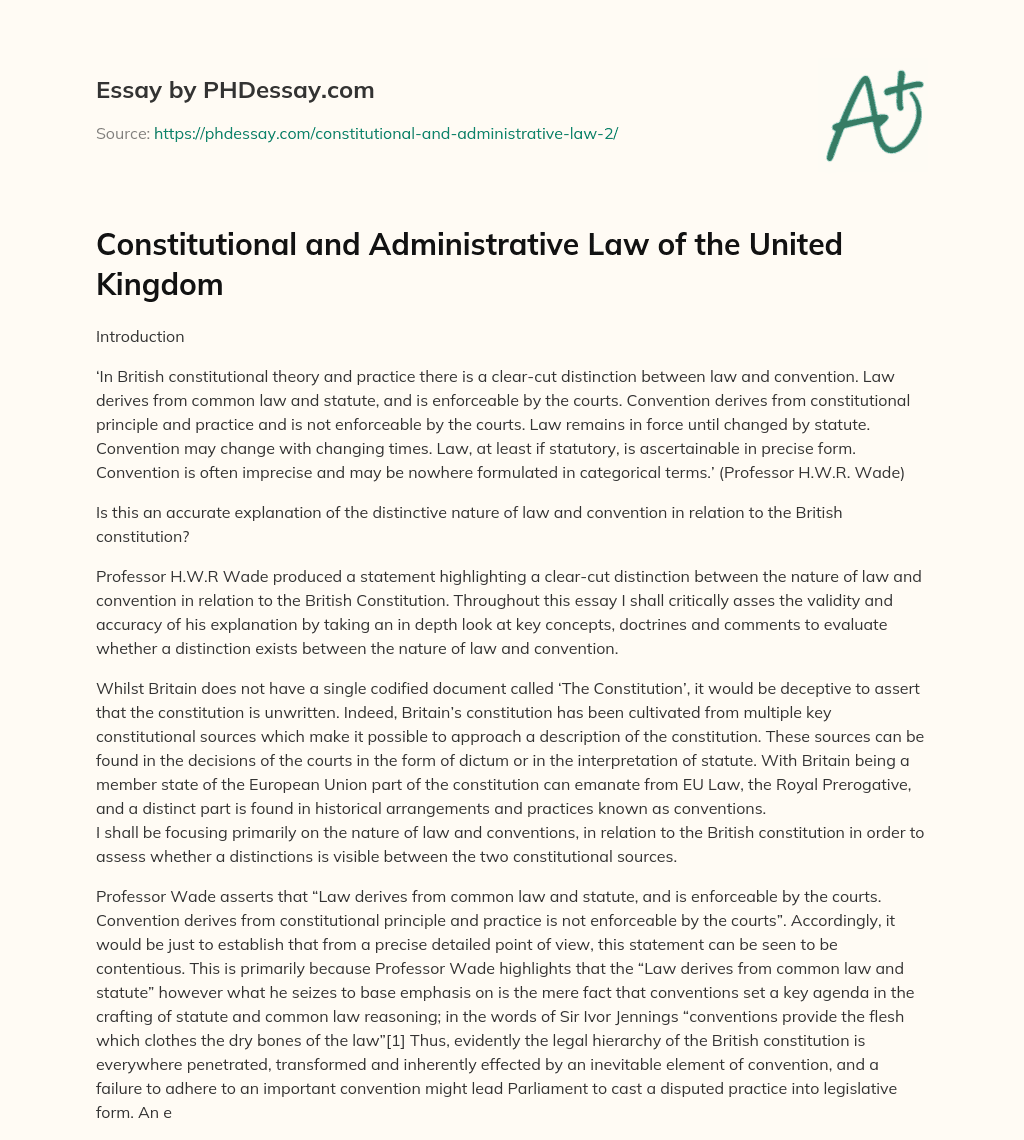Constitutional and Administrative Law of the United Kingdom essay