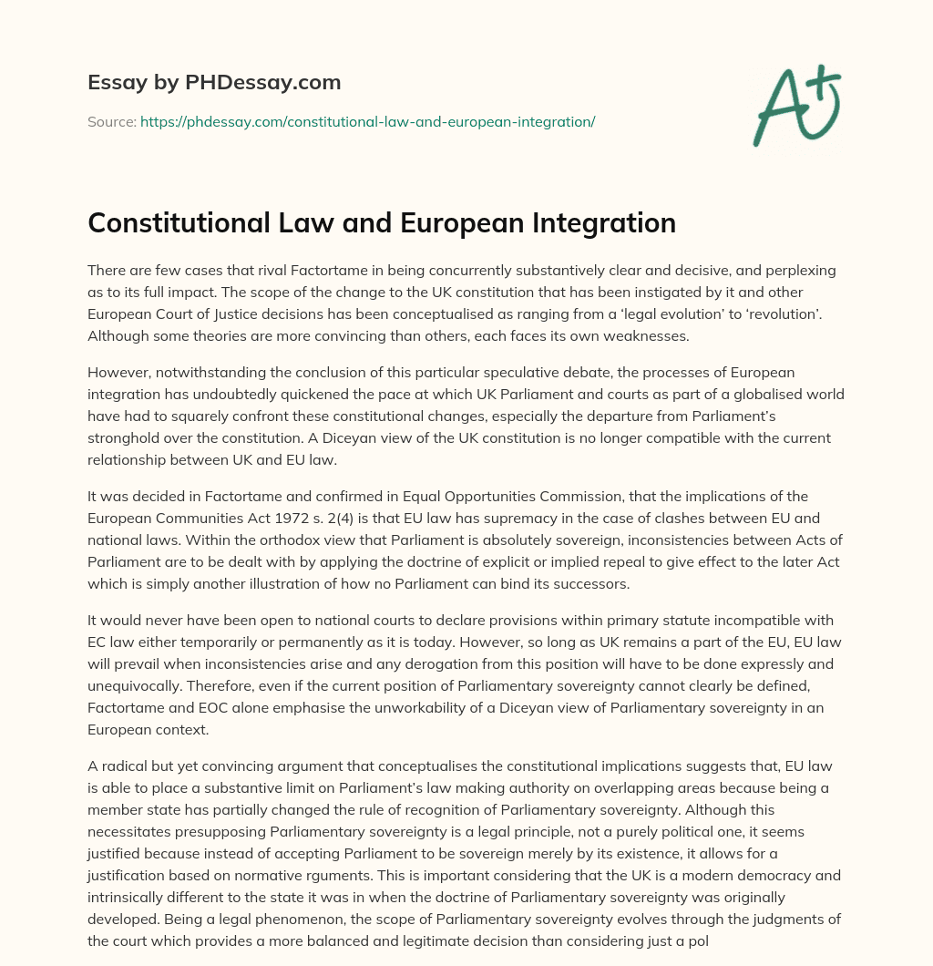 Constitutional Law and European Integration essay