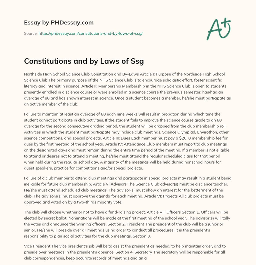 Constitutions and by Laws of Ssg essay