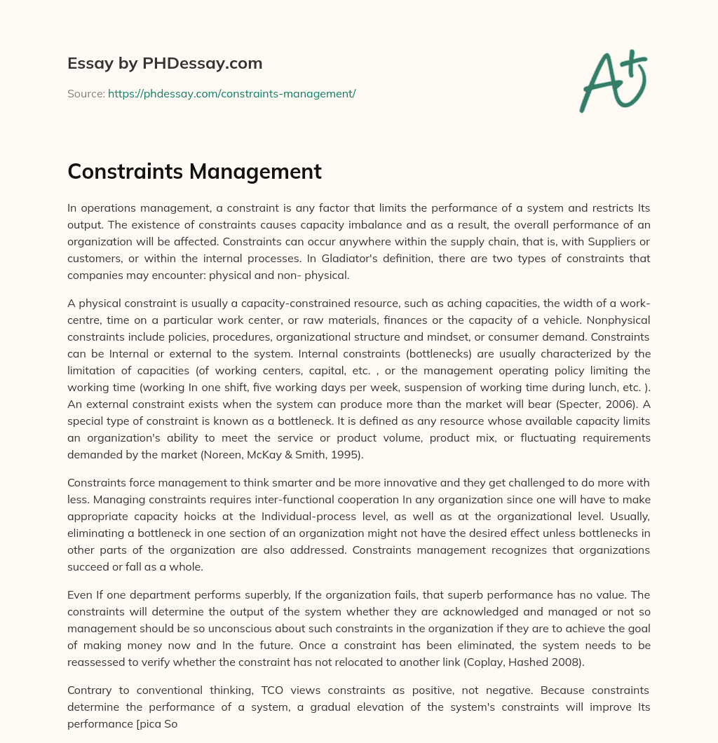 Constraints Management essay