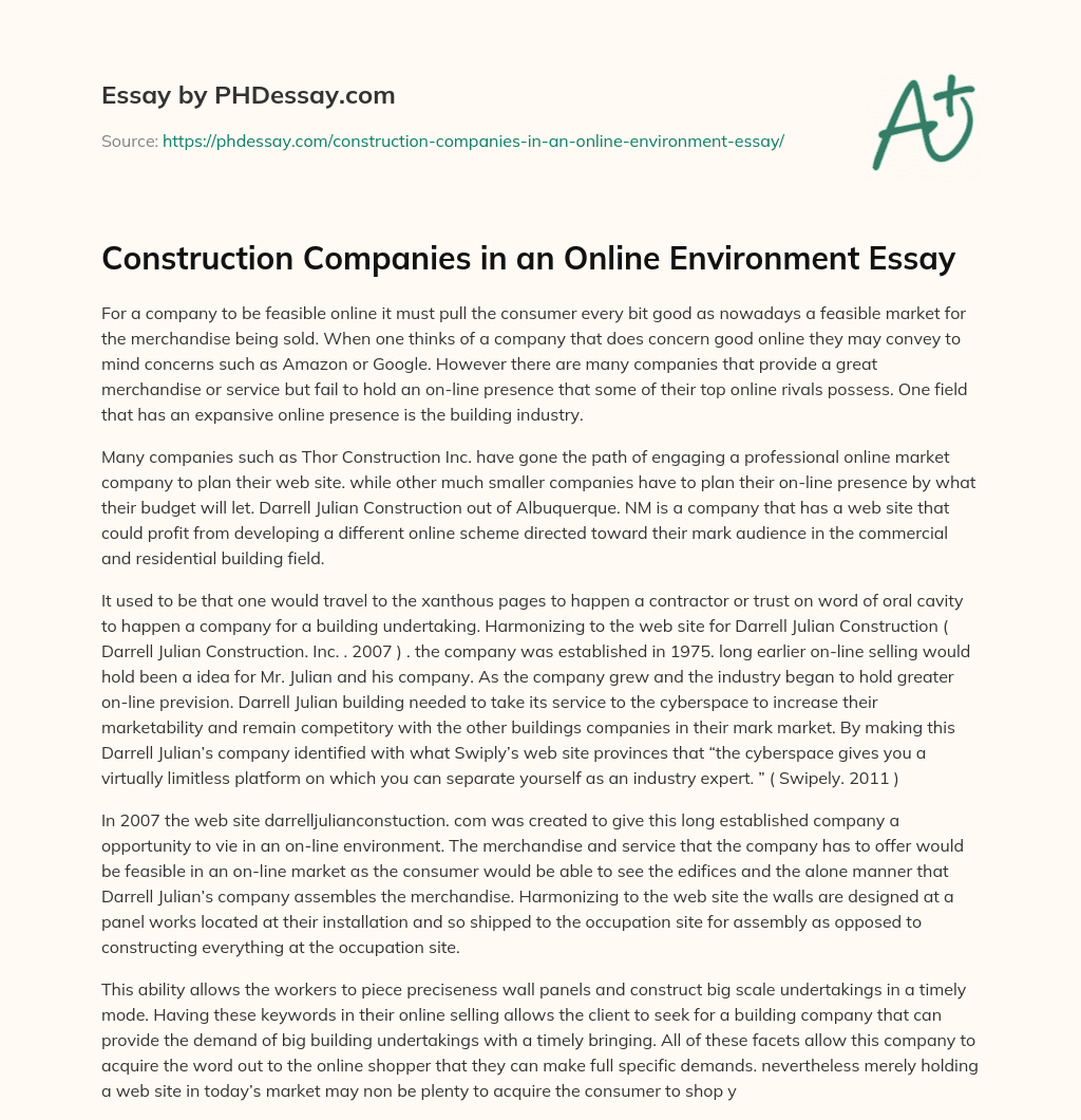 Construction Companies in an Online Environment Essay essay