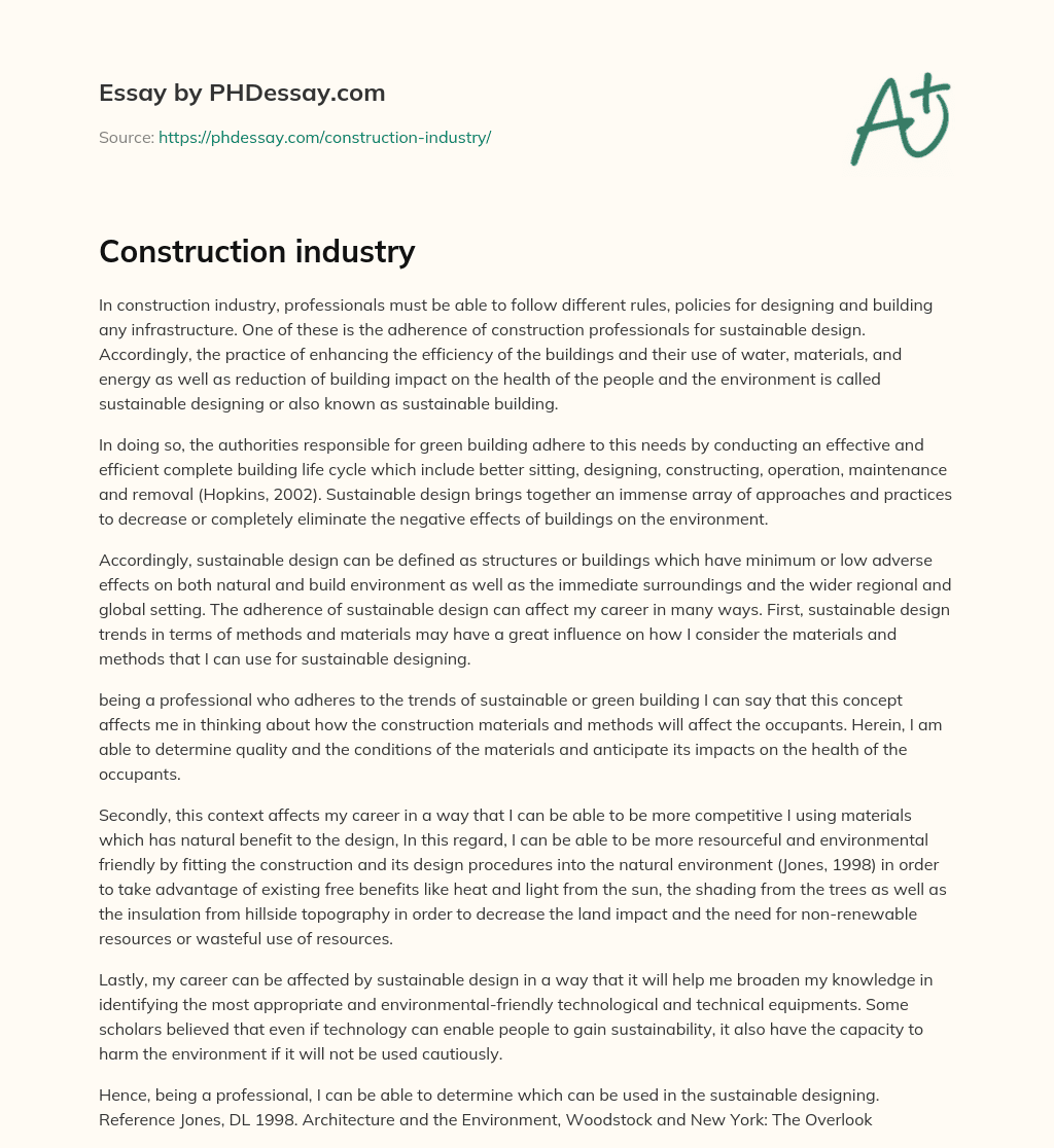 Construction industry essay