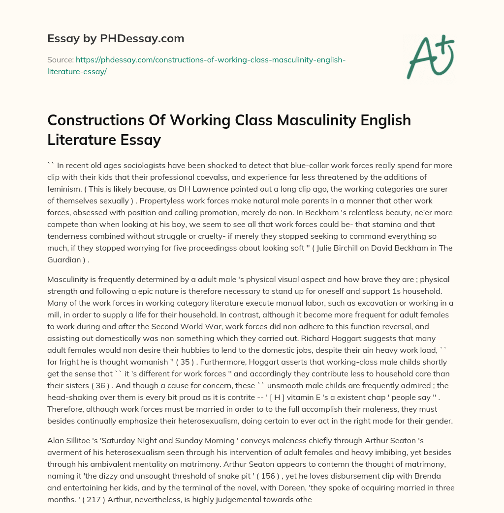 Constructions Of Working Class Masculinity English Literature Essay essay