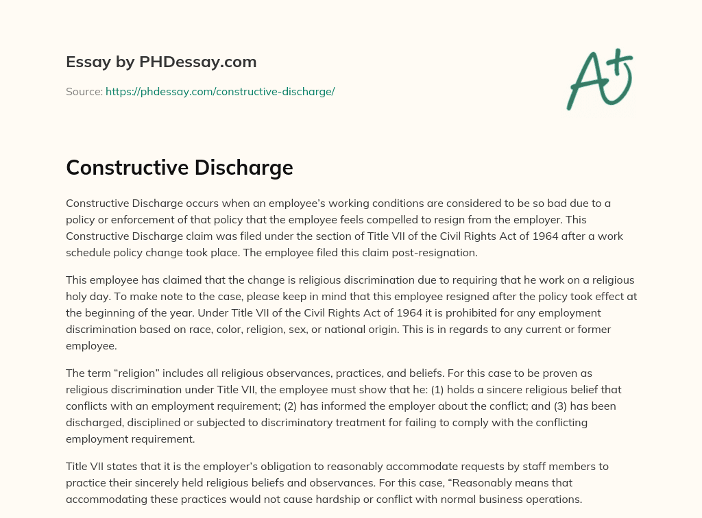 Constructive Discharge essay