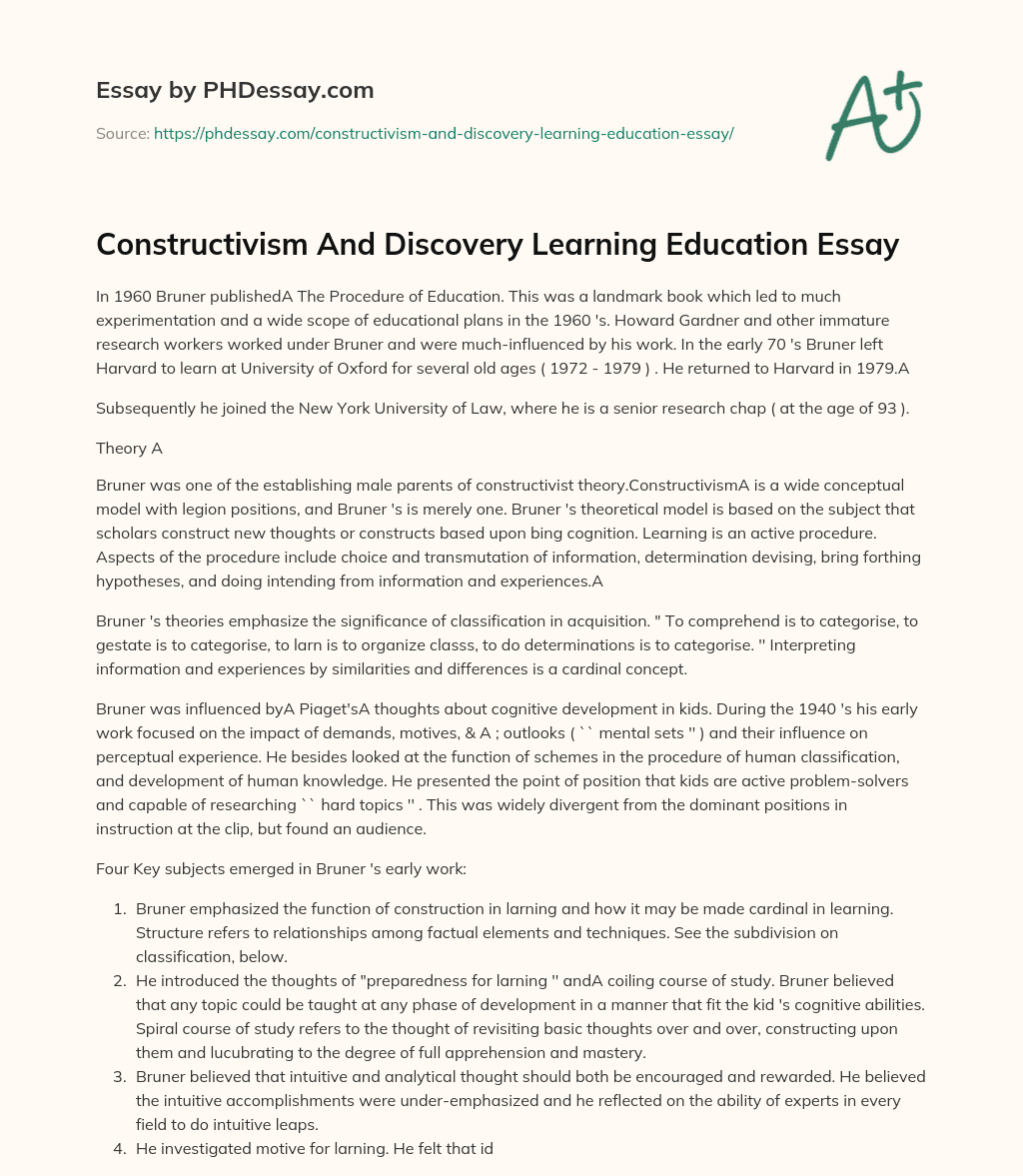 Constructivism And Discovery Learning Education Essay essay