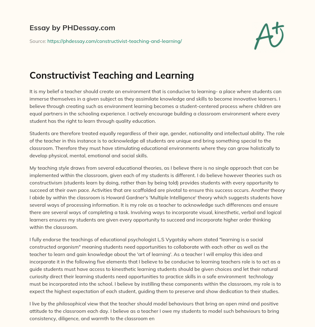 Constructivist Teaching and Learning essay