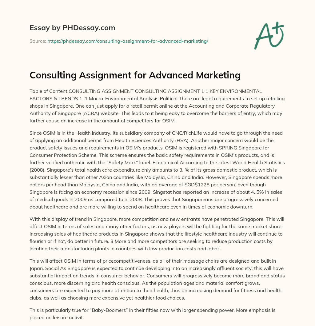 Consulting Assignment for Advanced Marketing essay