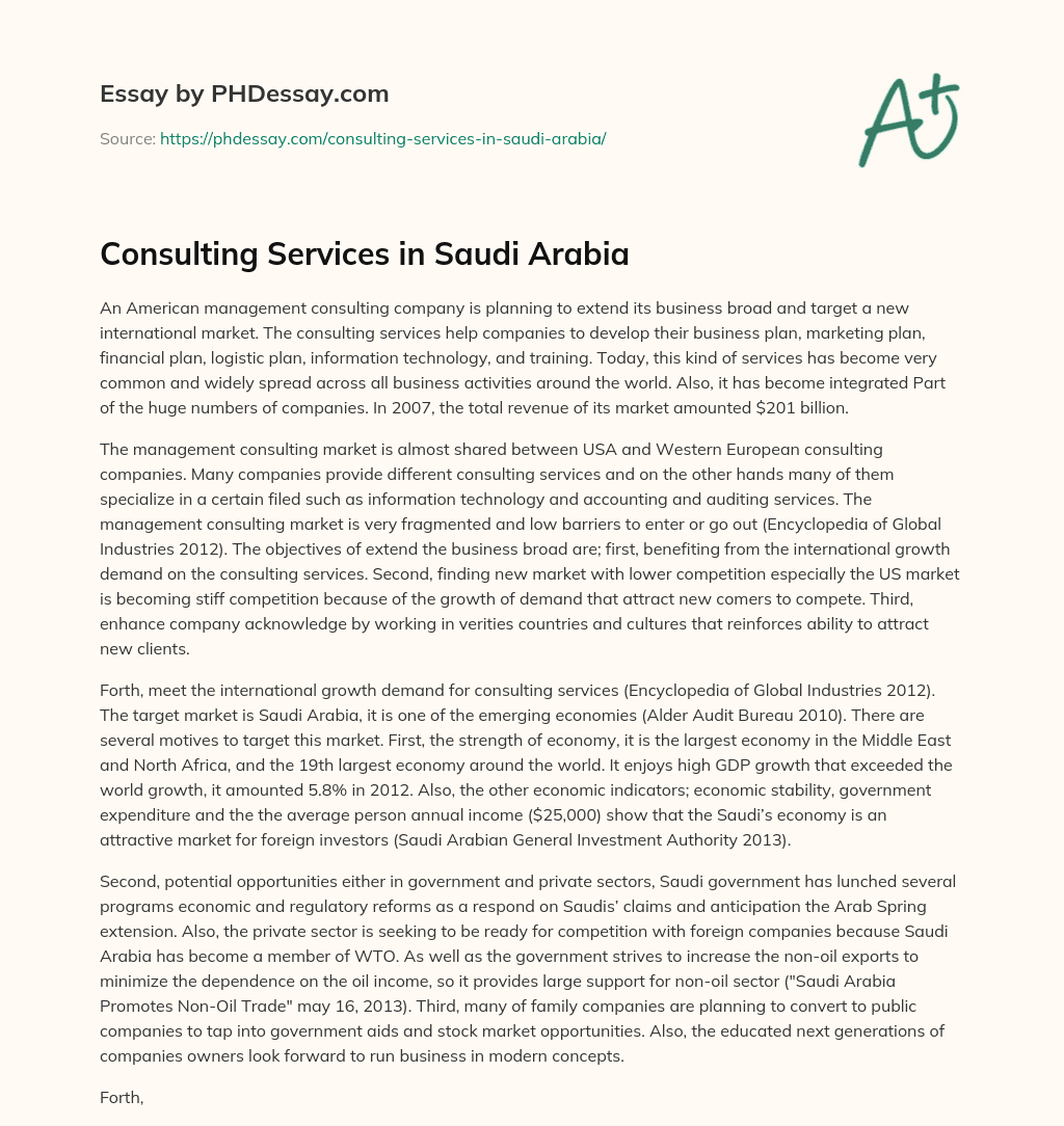 Consulting Services in Saudi Arabia essay