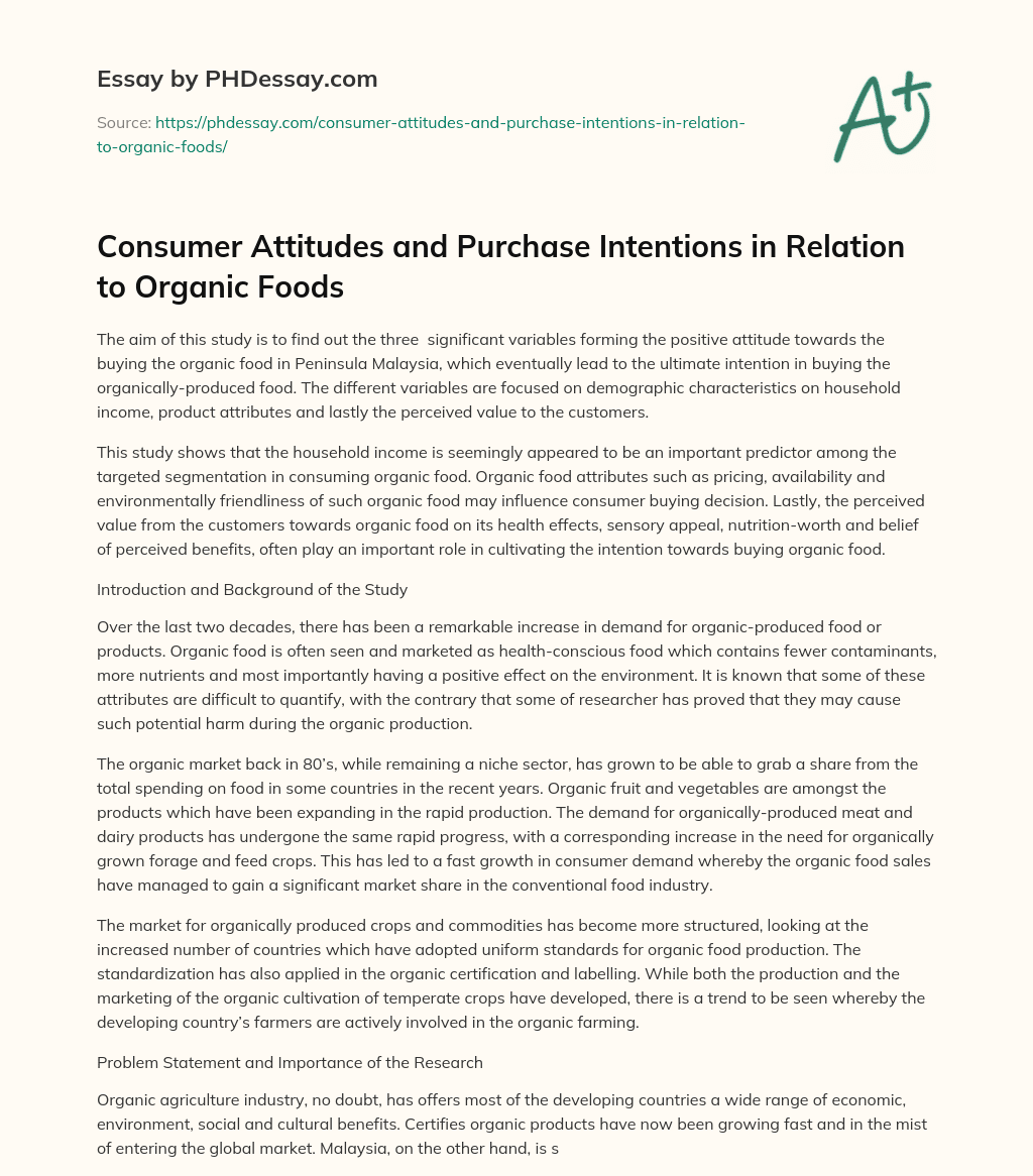 Consumer Attitudes and Purchase Intentions in Relation to Organic Foods essay