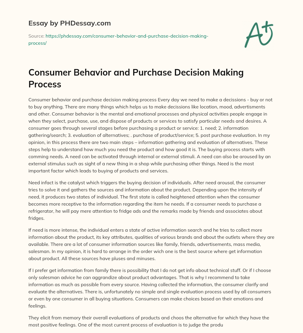 consumer decision making process essay