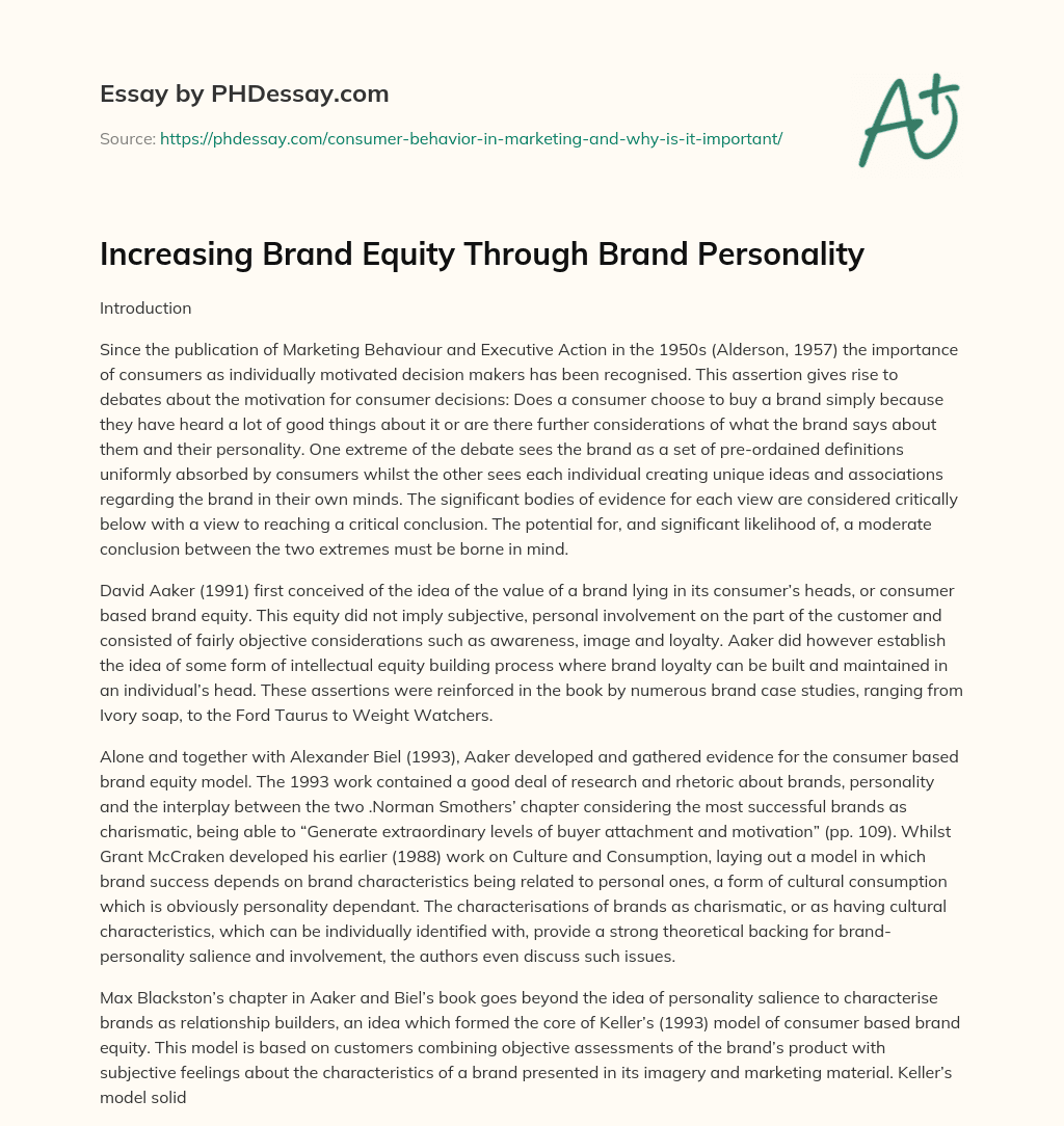 Increasing Brand Equity Through Brand Personality essay