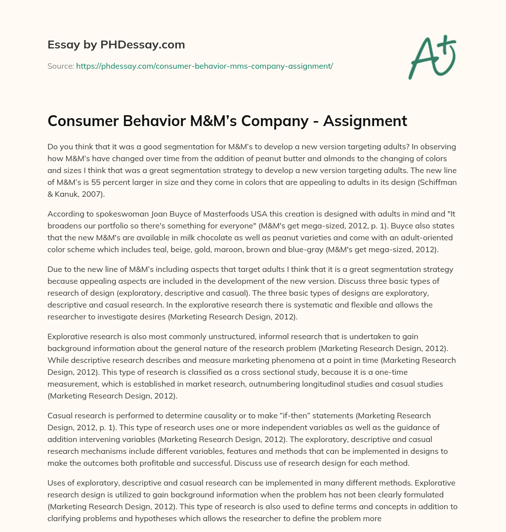 Consumer Behavior M&M’s Company – Assignment essay