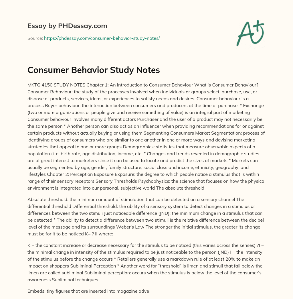 Consumer Behavior Study Notes essay