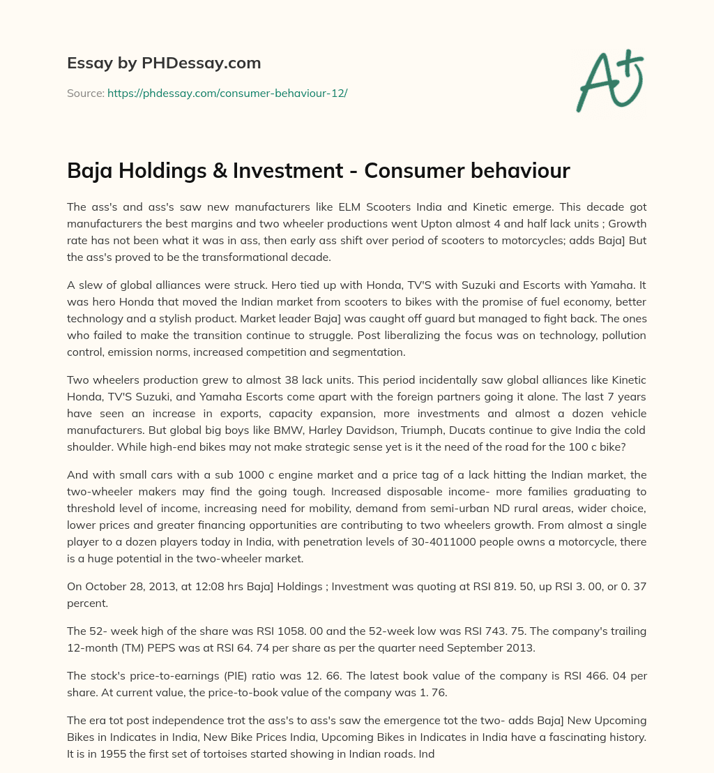 Baja Holdings & Investment – Consumer behaviour essay
