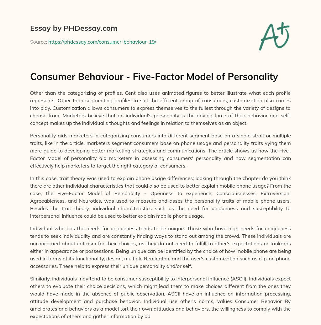 Consumer Behaviour – Five-Factor Model of Personality essay