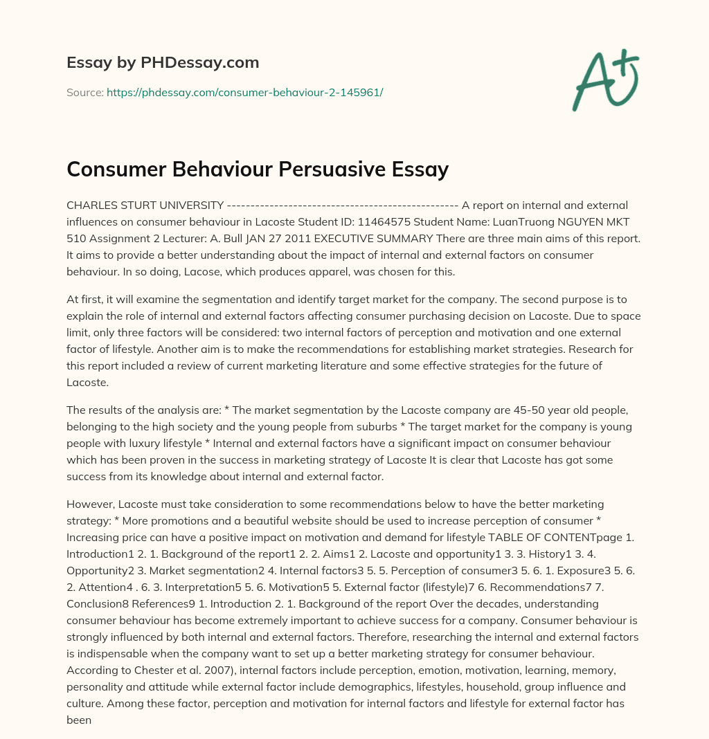 Consumer Behaviour Persuasive Essay essay