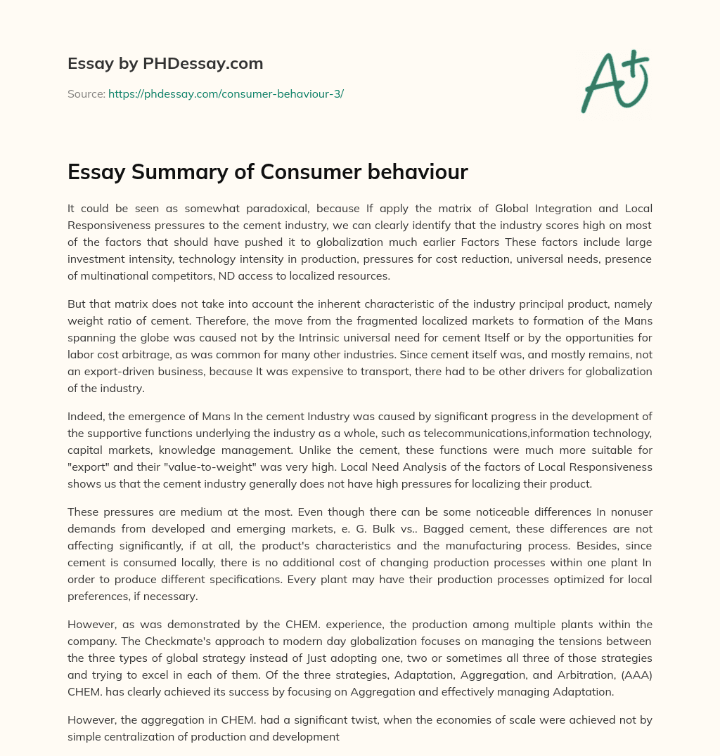 Essay Summary of Consumer behaviour essay