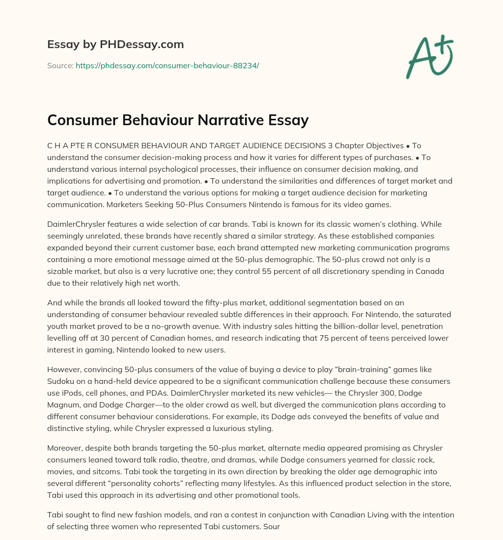 Consumer Behaviour Narrative Essay essay