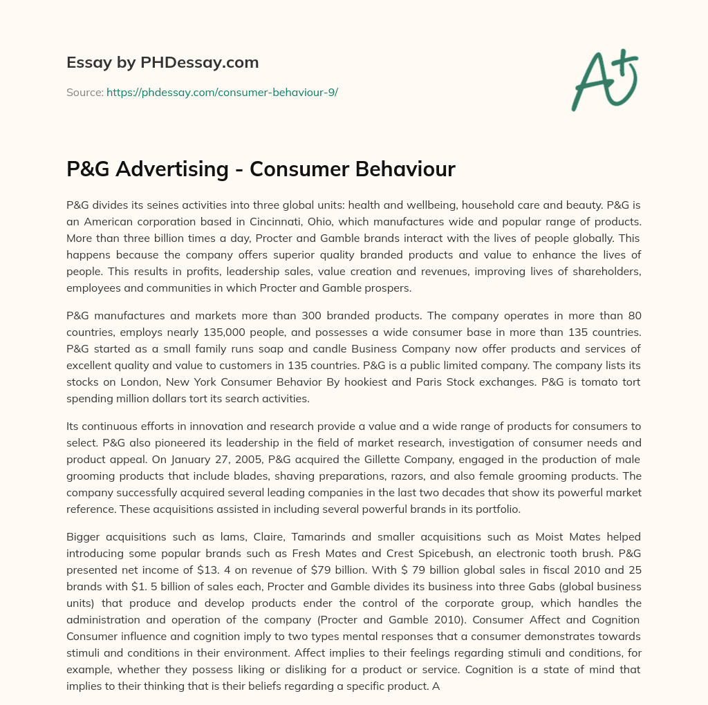 P&G Advertising – Consumer Behaviour essay