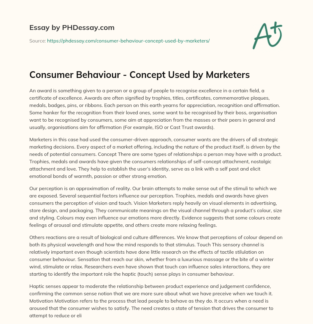 Consumer Behaviour – Concept Used by Marketers essay