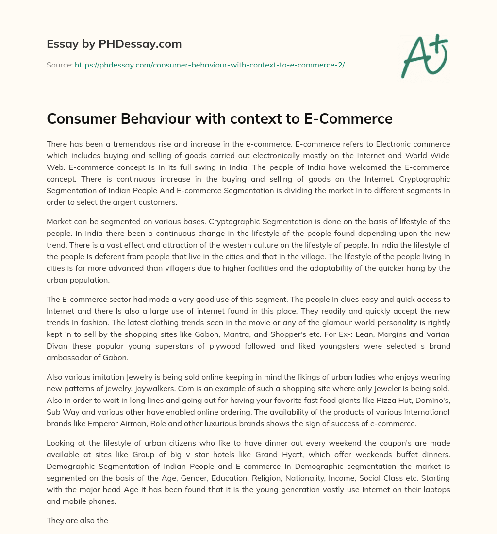 Consumer Behaviour with context to E-Commerce essay