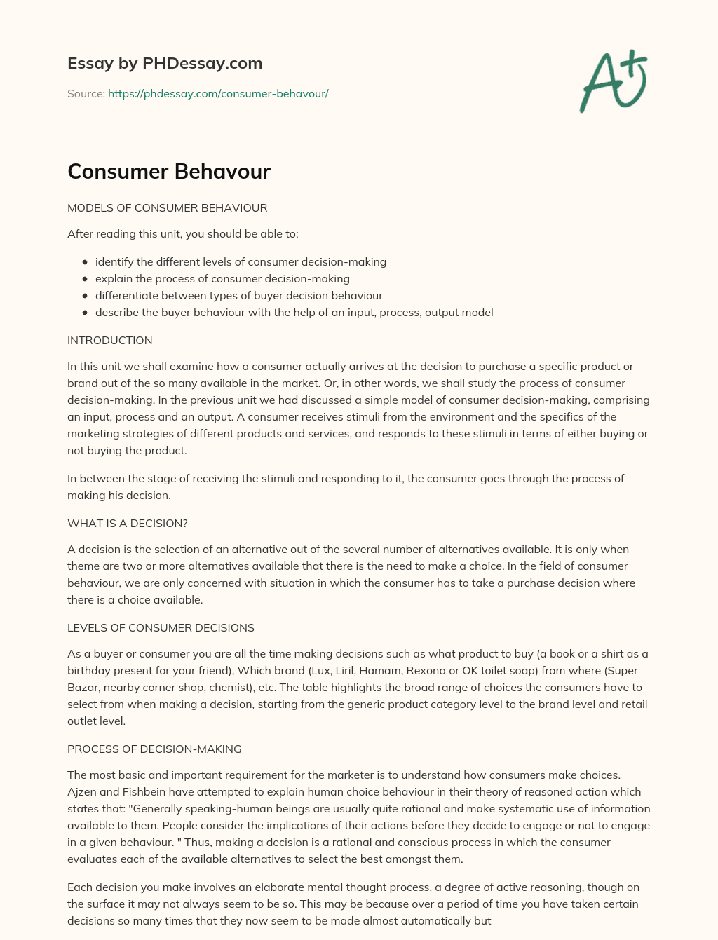 Understanding Consumer Decision-Making Process essay