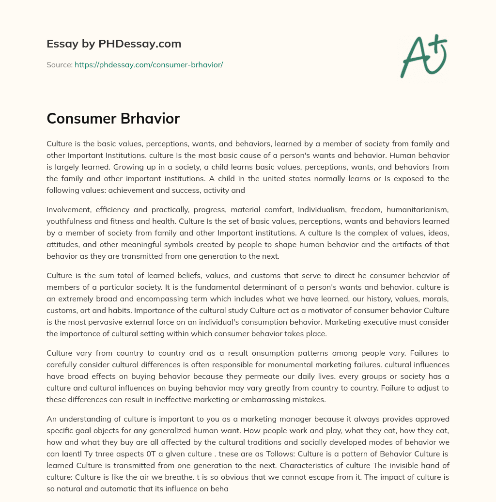 Consumer Brhavior essay