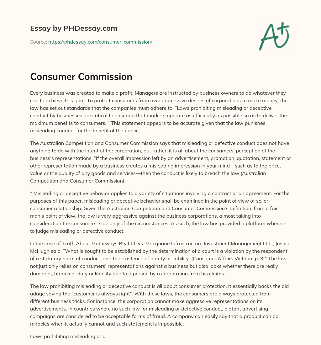 Consumer Commission essay